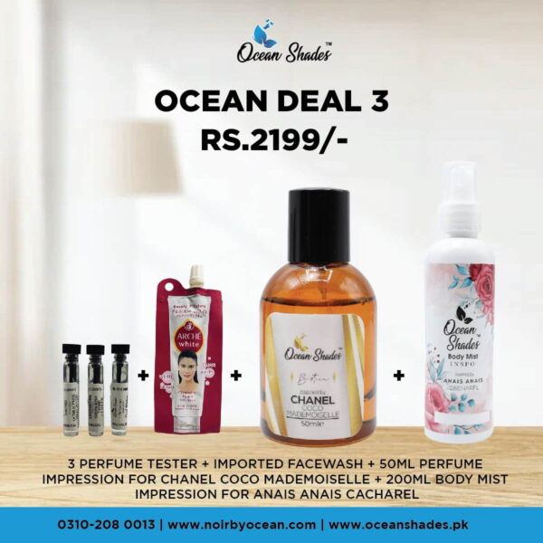 Deal #3 ( 3 Perfume Tester) + Imported Face wash + 50ml perfume impression of Chanel Coco + 200ml Noir Body Mist impression