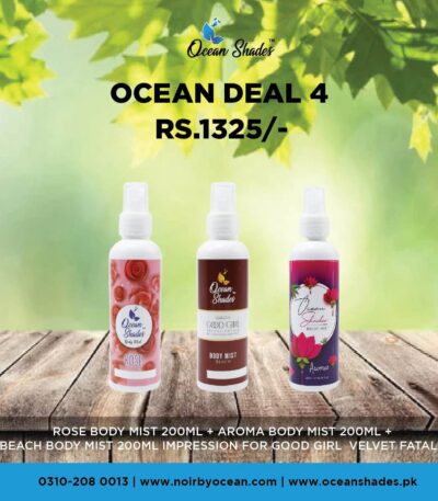 Deal #4: Rose Body Mist + AROMA Body Mist + Beach Body Mist (200ml x 3) Pack of 3